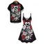 Valentine's Day Couple Outfit Heart Rose Leaf Print Dress and Shirt Set - Noir S | US 4