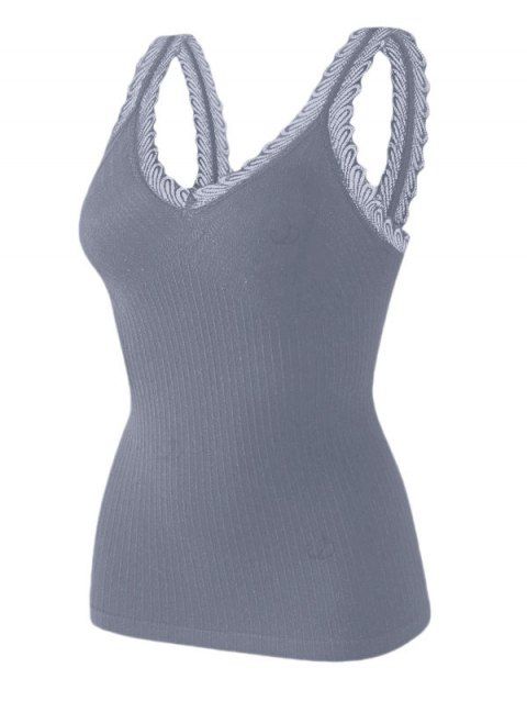 Débardeur en maille à col V et empiècement en dentelle festonnée côtelée