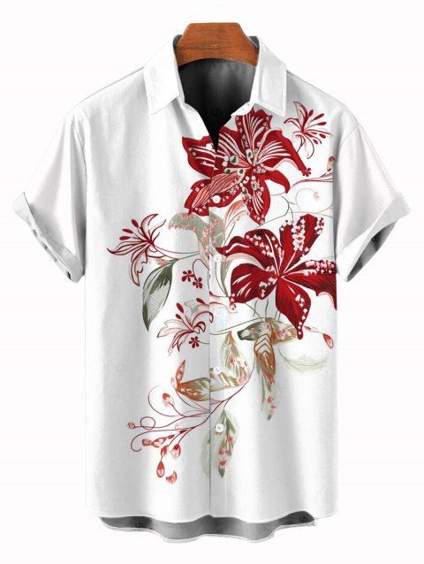 Chemise de vacances pour homme à motif floral et feuilles, boutonnée