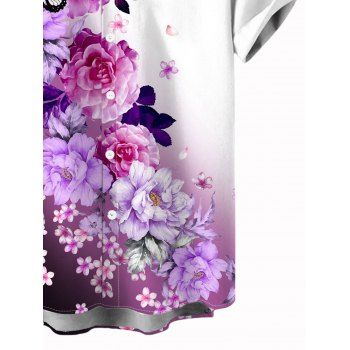 Vacation Couple Outfit Ombre Flower Butterfly Print Ruched Dress and Shirt Set