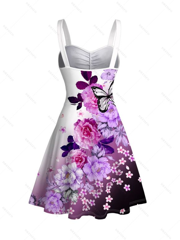 Robe de vacances à imprimé papillons et fleurs ombrées - Rouge Vineux S | US 4