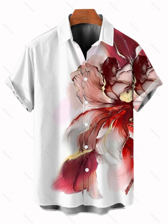 Vacation Couple Outfit Ombre Flower Print Spaghetti Strap Dress and Shirt Set - Rouge Vineux S | US 4