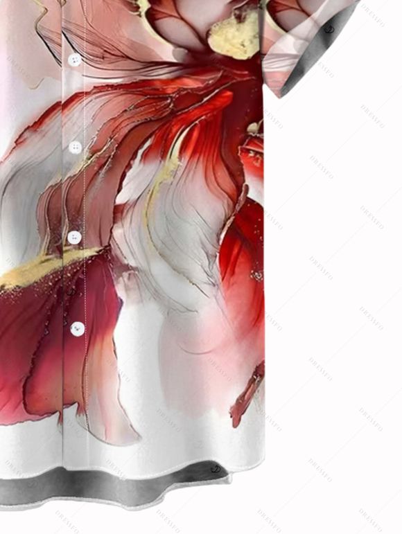 Chemise de vacances pour homme, imprimé floral ombré, boutonnée - Rouge Vineux 5XL