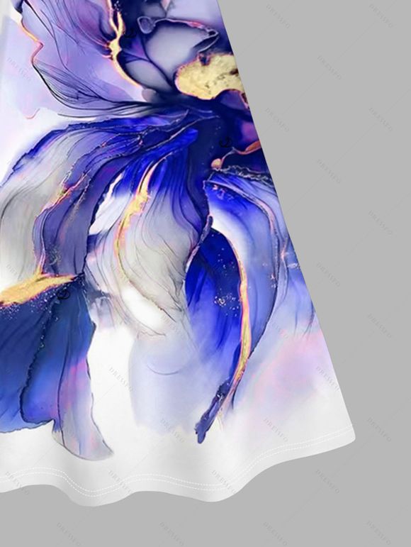 Vacation Couple Outfit Ombre Flower Print Spaghetti Strap Dress and Shirt Set - Bleu profond S | US 4