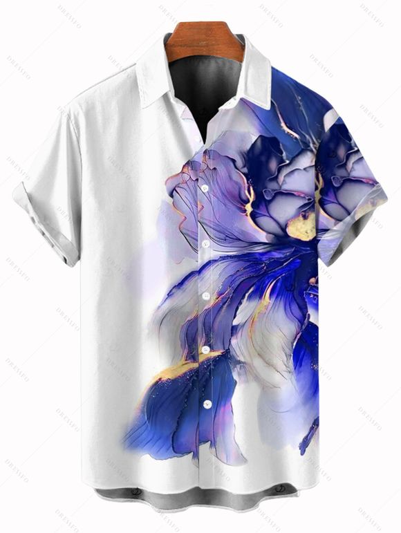 Vacation Couple Outfit Ombre Flower Print Spaghetti Strap Dress and Shirt Set - Bleu profond S | US 4