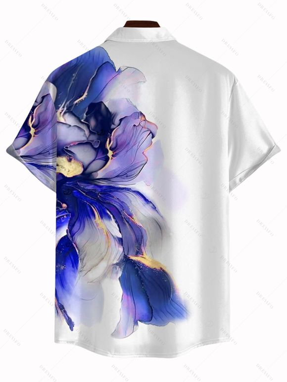 Vacation Couple Outfit Ombre Flower Print Spaghetti Strap Dress and Shirt Set - Bleu profond S | US 4