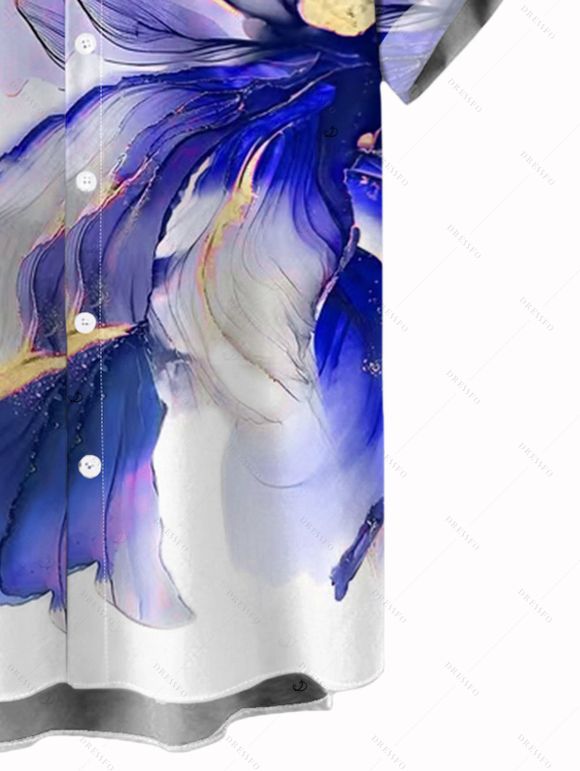 Vacation Couple Outfit Ombre Flower Print Spaghetti Strap Dress and Shirt Set - Bleu profond S | US 4