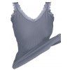 Débardeur en maille à col V et empiècement en dentelle festonnée côtelée - Gris ONE SIZE