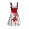 Robe de vacances à motif de fleurs et de feuilles, robe froncée colorblock - Rouge Vineux S | US 4