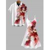 Vacation Couple Outfit Ombre Flower Print Spaghetti Strap Dress and Shirt Set - Rouge Vineux S | US 4