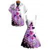 Vacation Couple Outfit Ombre Flower Butterfly Print Ruched Dress and Shirt Set - Pourpre S | US 4