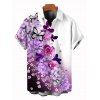 Vacation Couple Outfit Ombre Flower Butterfly Print Ruched Dress and Shirt Set - Pourpre S | US 4