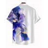 Chemise de vacances pour homme, imprimé floral ombré, boutonnée - Bleu profond 5XL