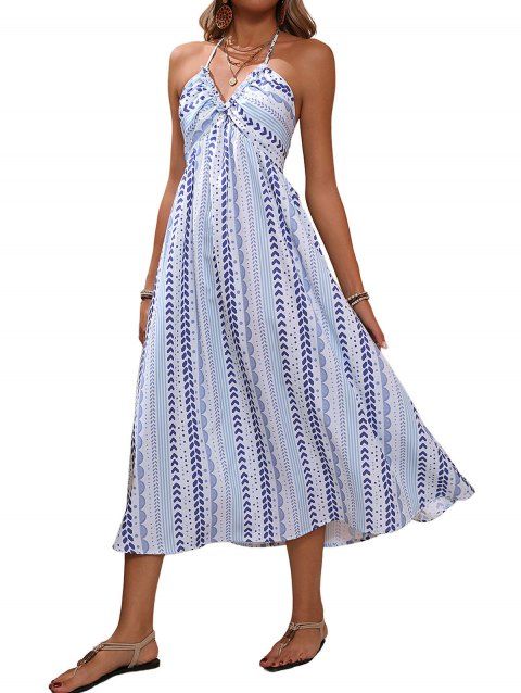 Robe dos nu de vacances à imprimé géométrique, taille empire, ourlet festonné, style bohème