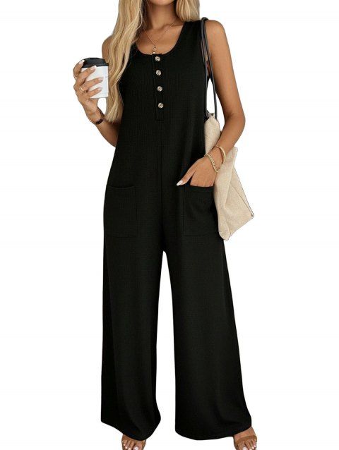 Combinaison unie avec poche avant et jambes larges boutonnées