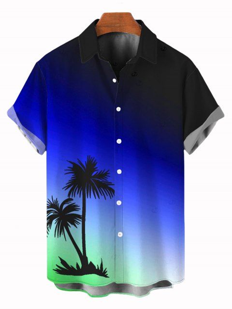 Chemise de plage pour homme, imprimé cocotier, dégradé de couleurs, boutons, style vacances