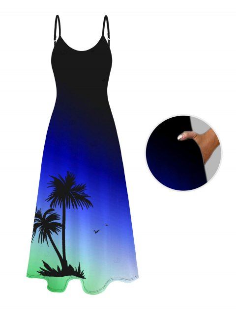 Robe de plage imprimée cocotiers, bretelles spaghetti dégradées