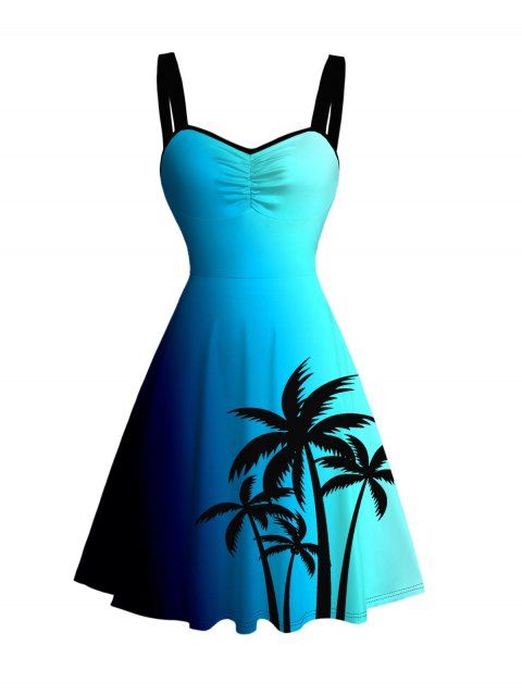 Robe de vacances mini froncée à motif cocotier ombré