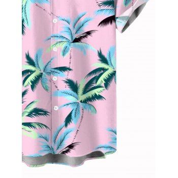 Beach Couple Outfit Colored Coconut Tree Print Ruched Dress and Shirt Set