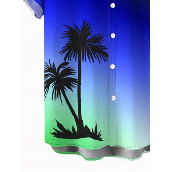 Beach Couple Outfit Coconut Tree Print Ombre Spaghetti Strap Dress and Shirt Set