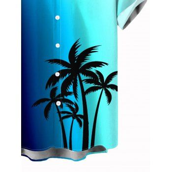 Vacation Couple Outfit Coconut Tree Pattern Ombre Ruched Dress and Shirt Set