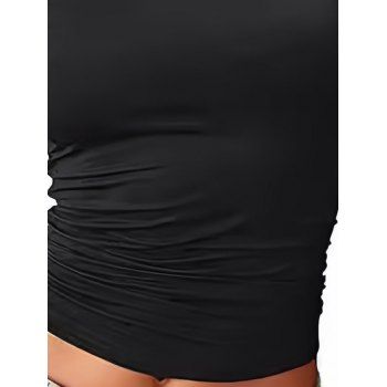 Skew Neck Tank Top Solid Color Ruched Casual Tank Top