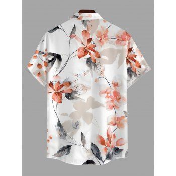 Vacation Couple Outfit Watercolor Flower Leaf Print Slit Dress and Shirt Set