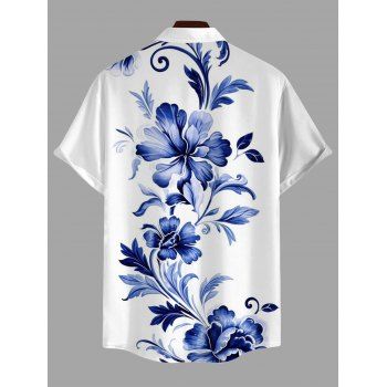 Vacation Couple Outfit Colorblock Leaf Flower Pattern Dress and Shirt Set