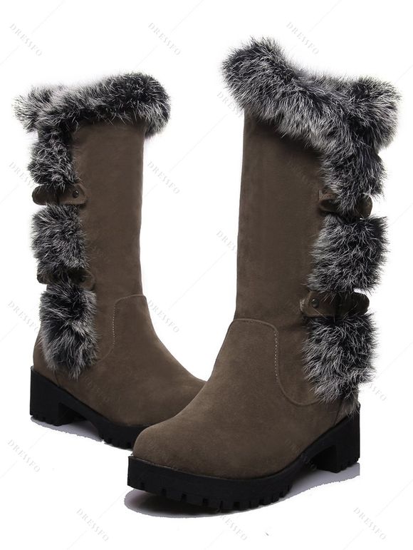 Colorblock Faux Fur Buckle Strap Snow Boots - Brun EU 40