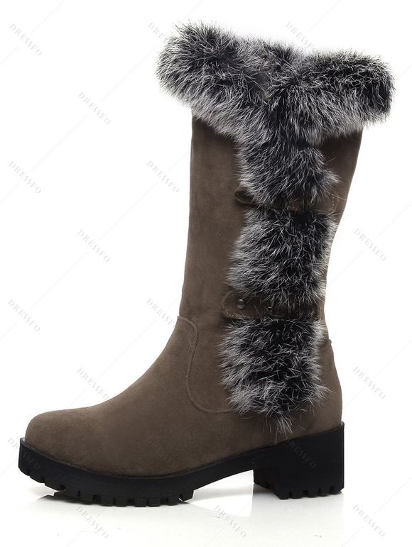 Colorblock Faux Fur Buckle Strap Snow Boots - Brun EU 40