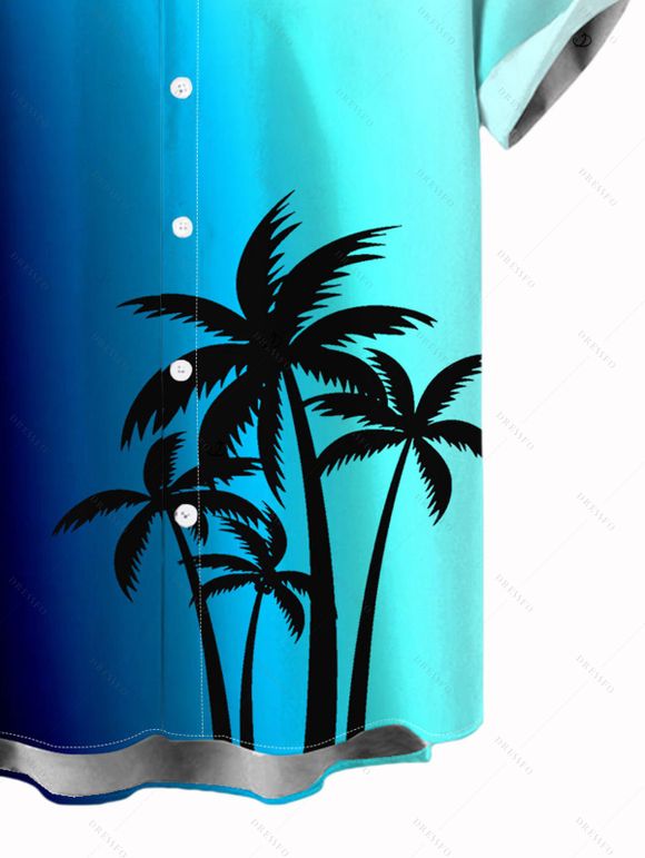 Chemise de vacances pour homme, motif cocotier ombré, boutons - Bleu 5XL