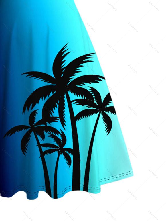 Robe de vacances mini froncée à motif cocotier ombré - Bleu XXXXXL | US 20