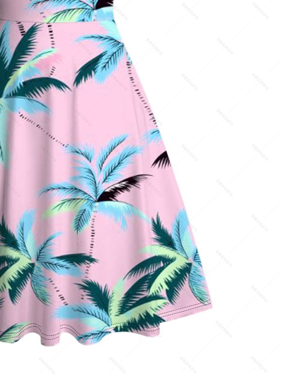 Robe de plage à imprimé cocotiers colorés, robe de vacances froncée - Rose clair XXXXXL | US 20