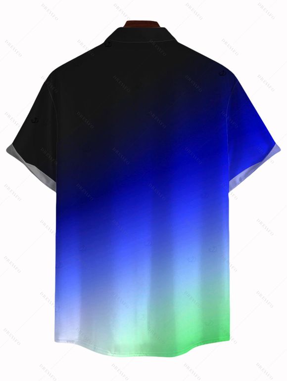 Chemise de plage pour homme, imprimé cocotier, dégradé de couleurs, boutons, style vacances - Bleu 5XL