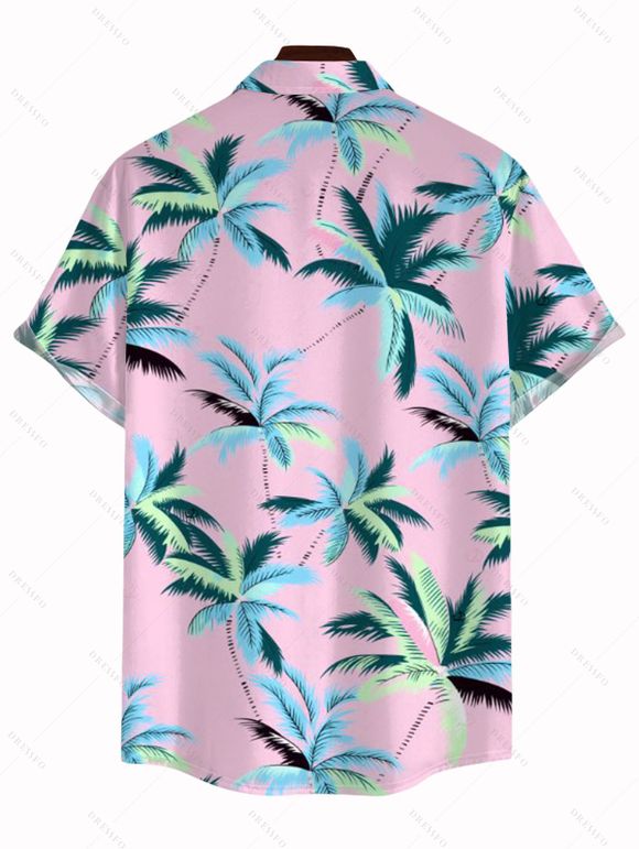 Chemise de plage pour homme, imprimé cocotier coloré, boutonnée - Rose clair 5XL