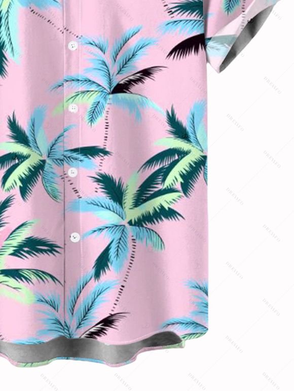 Chemise de plage pour homme, imprimé cocotier coloré, boutonnée - Rose clair 5XL