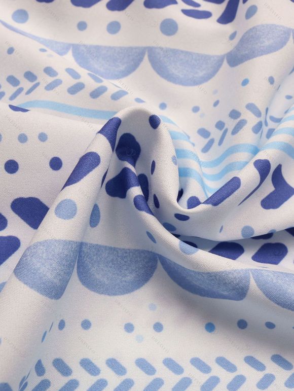 Robe dos nu de vacances à imprimé géométrique, taille empire, ourlet festonné, style bohème - Bleu Poudre XL | US 10