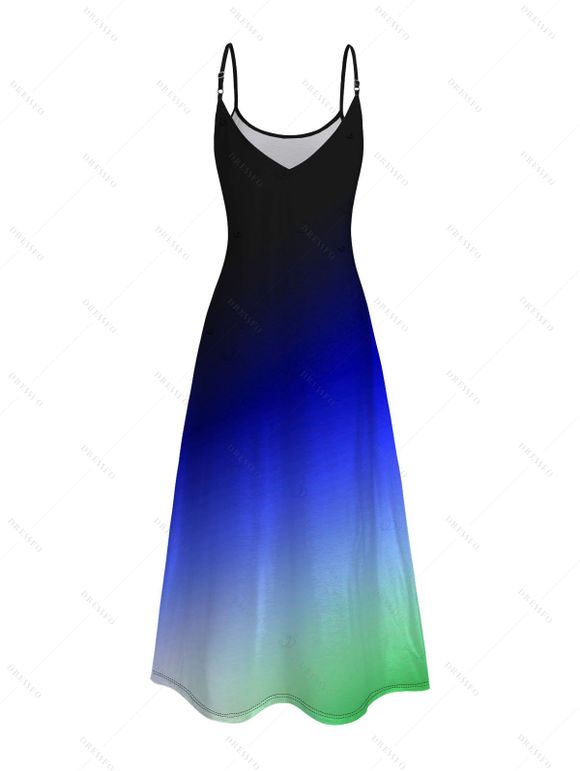 Robe de plage imprimée cocotiers, bretelles spaghetti dégradées - Bleu XXXXXL | US 20