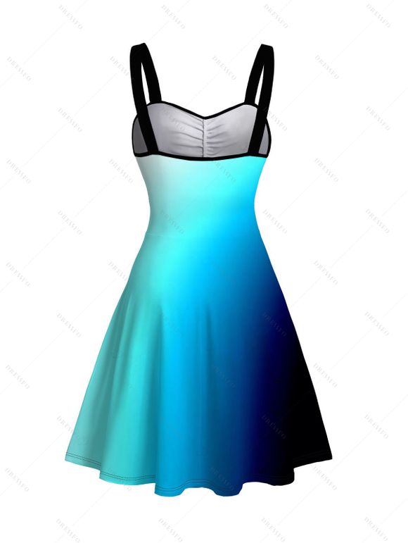 Vacation Couple Outfit Coconut Tree Pattern Ombre Ruched Dress and Shirt Set - Bleu S | US 4