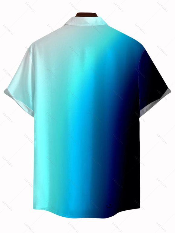 Vacation Couple Outfit Coconut Tree Pattern Ombre Ruched Dress and Shirt Set - Bleu S | US 4