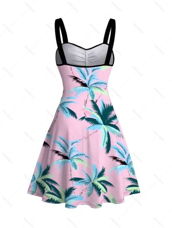 Beach Couple Outfit Colored Coconut Tree Print Ruched Dress and Shirt Set - Rose clair S | US 4