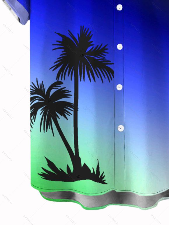 Beach Couple Outfit Coconut Tree Print Ombre Spaghetti Strap Dress and Shirt Set - Bleu S | US 4