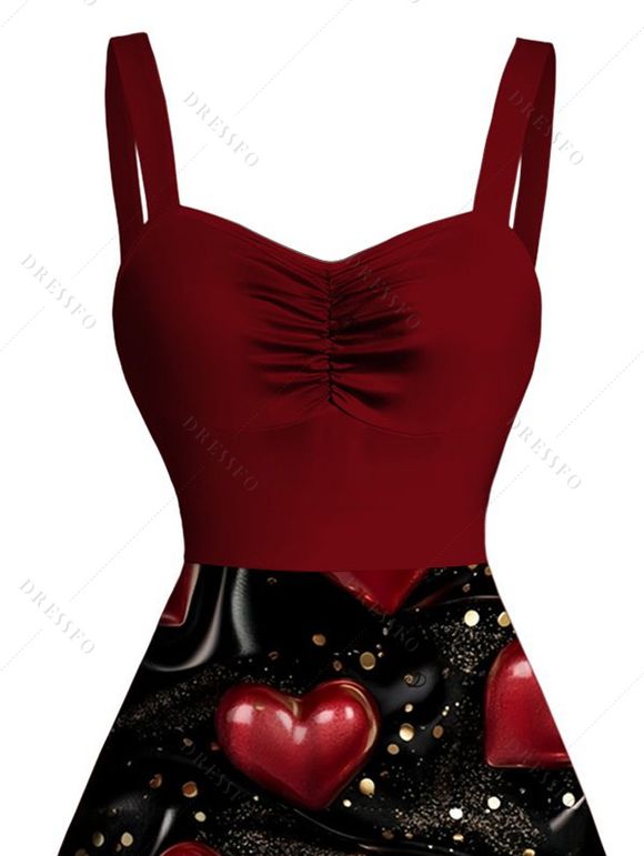 Robe de Saint-Valentin mini à imprimé sequins en forme de cœur et froncée - Rouge Vineux XXXXXL | US 20