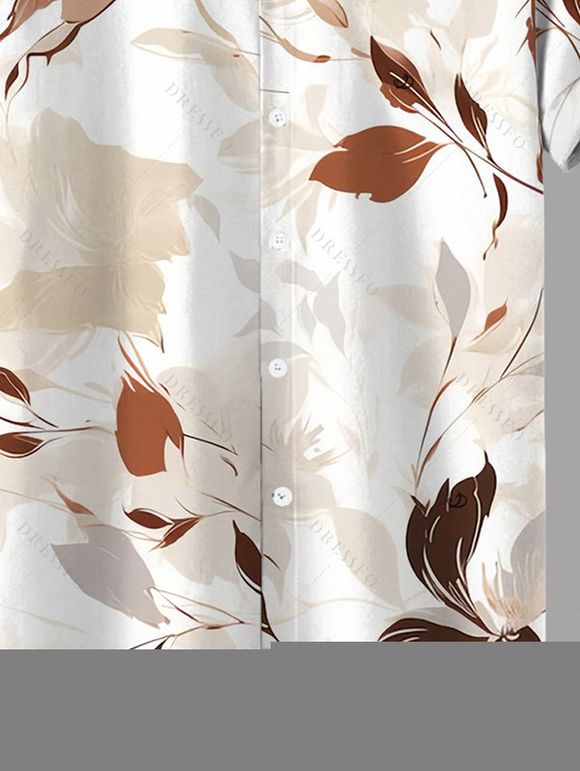 Chemise de vacances pour homme à motif de feuilles intégral, chemise boutonnée - Bronze 5XL