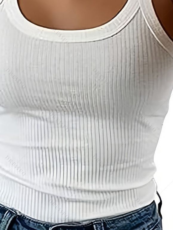 Débardeur uni texturé à col rond, débardeur décontracté - Blanc XL | US 10