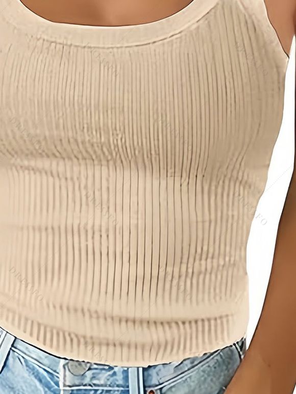 Débardeur uni texturé à col rond, débardeur décontracté - Abricot M | US 6