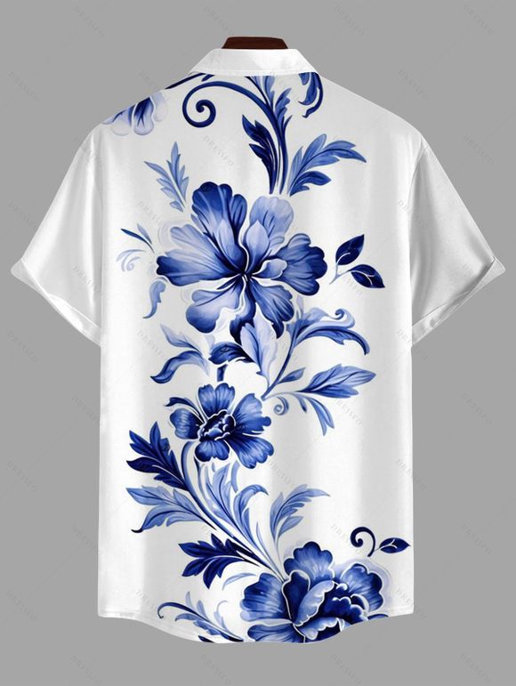 Chemise de vacances pour homme à motif de feuilles et de fleurs, boutonnée - Bleu profond 5XL