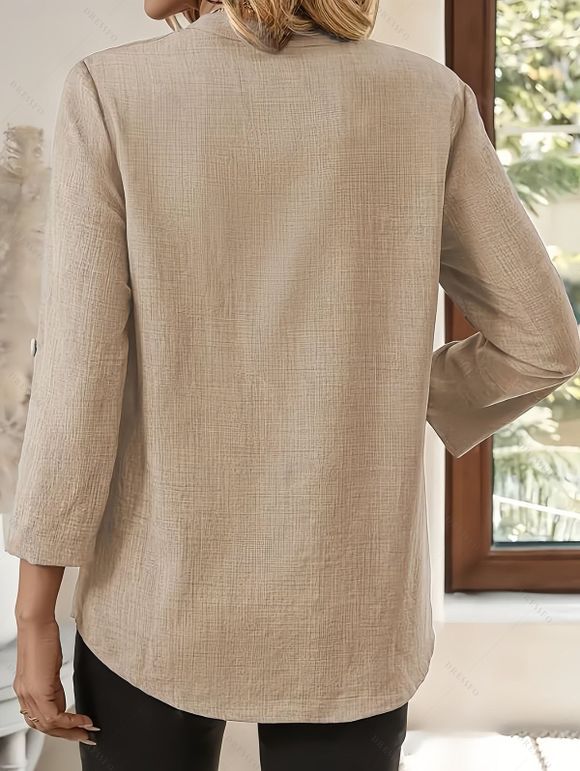 Chemisier décontracté uni à col montant et manches retroussables - café lumière XXL | US 12
