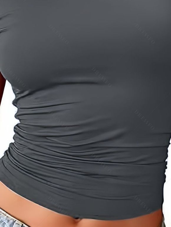 Débardeur à col asymétrique, couleur unie, froncé, style décontracté - Gris Foncé XL | US 10