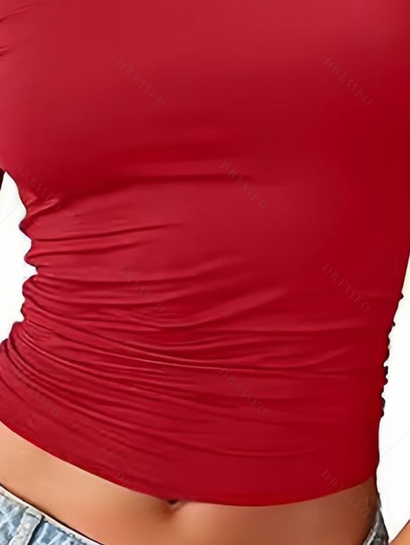 Débardeur à col asymétrique, couleur unie, froncé, style décontracté - Rouge Vineux XL | US 10